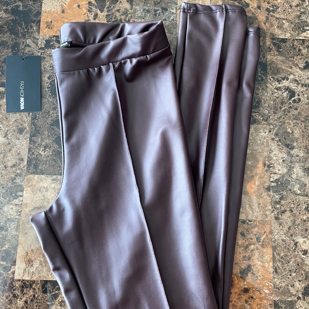 Fashion Nova Faux Leather Leggings- Burgundy